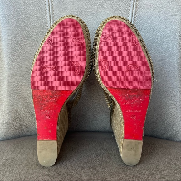 Christian Louboutin Cadena Tresse 140 Platform Wedges Espadrilles Gold Euro 40 - Picture 10 of 12